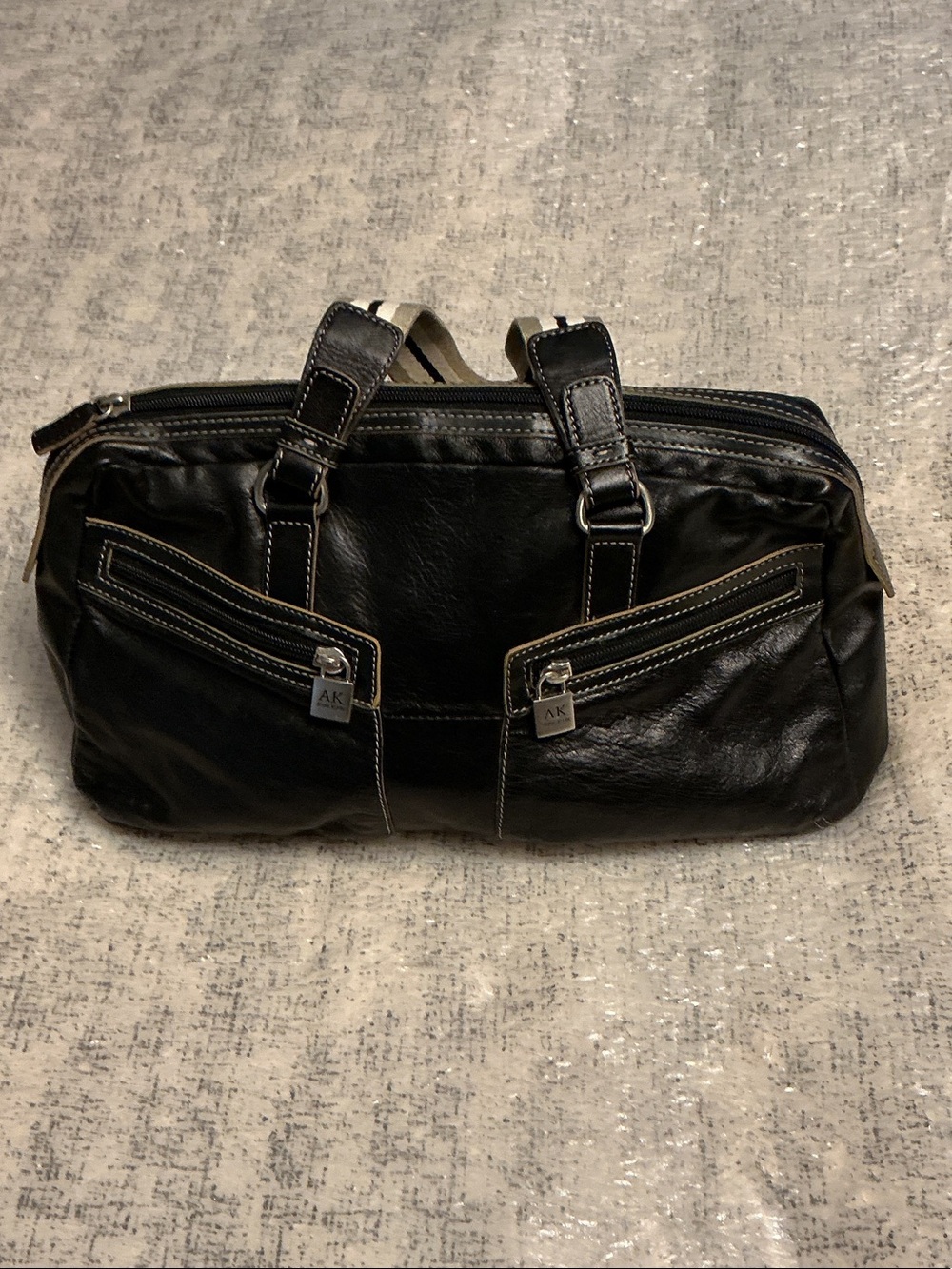Anne Klein Brown Leather Duffel with Front Zip Accents